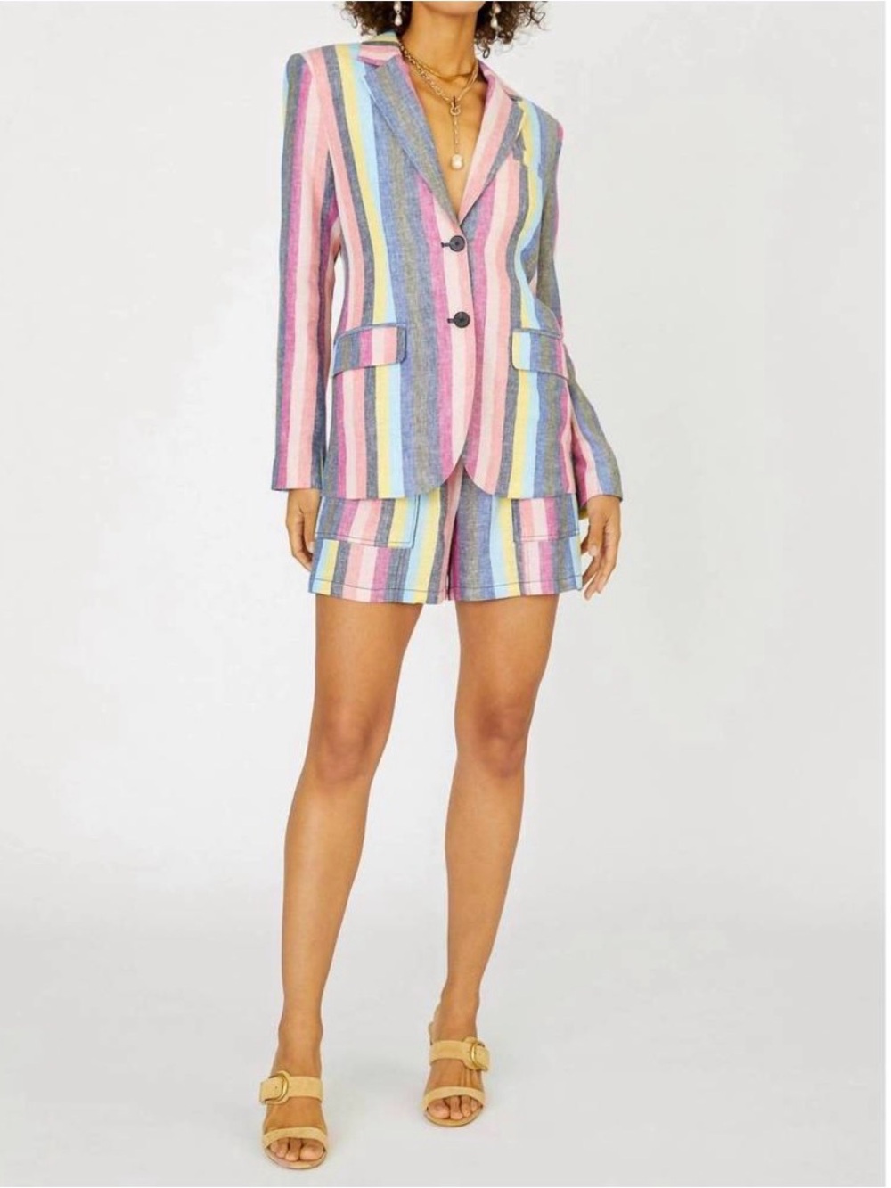 Current Air Los Angeles NWT Colorful Striped Linen Blend Blazer Jacket L